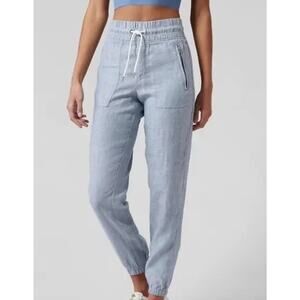 Athleta Cabo Linen Jogger Chambray Blue Size 16 Pockets